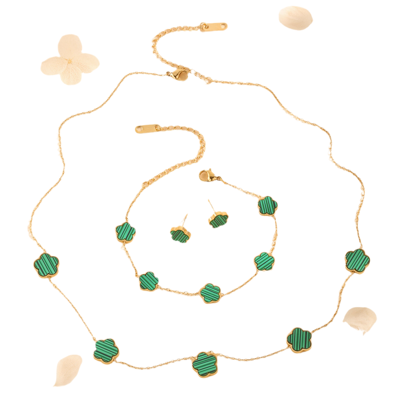 Pack de collar, pendiente y pulsera de 5 pétalos